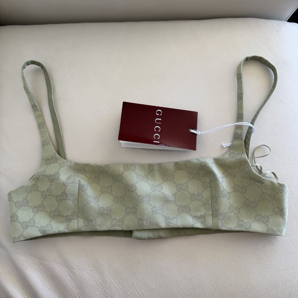 NWT GUCCI Light Green Sz 38 Top GG Gabardine